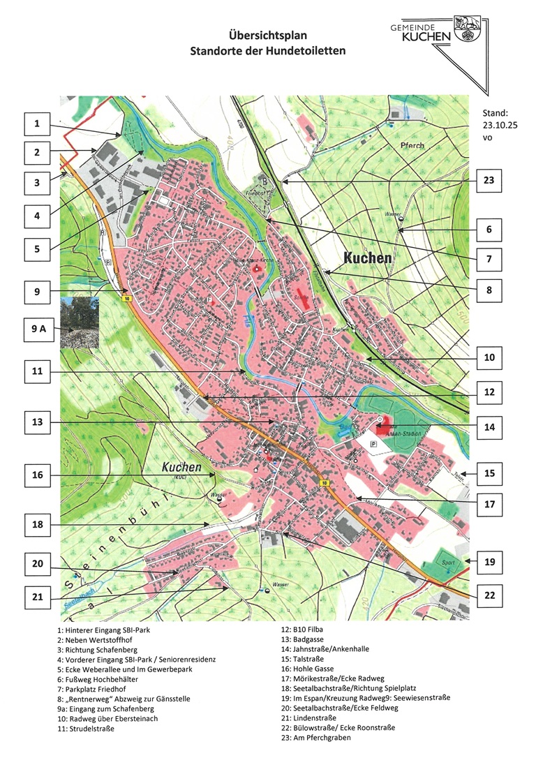 Übersichtsplan Standorte der Hundetoiletten, Stand 23.10.25