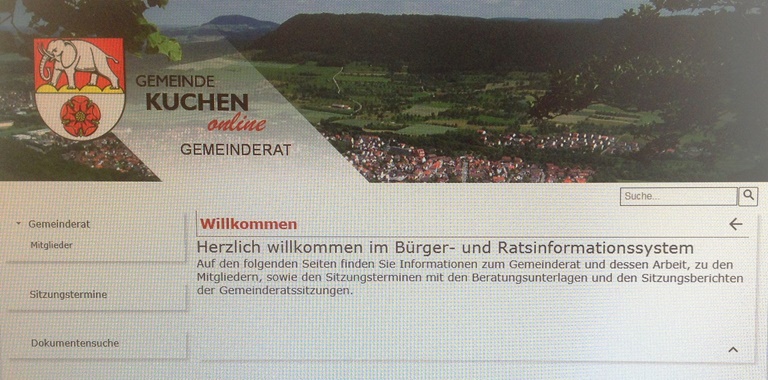 Ausschnitt: Seite Ratsinformationssystem der Gemeinde Kuchen