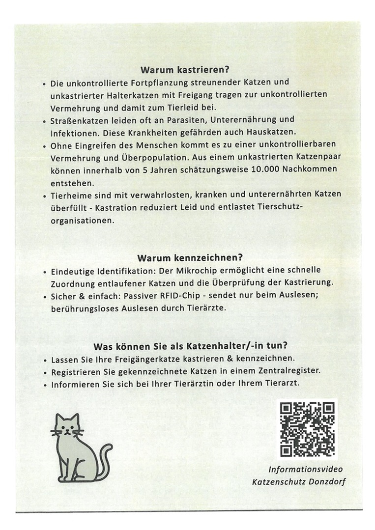 Rückseite Informationsflyer zum Katzenschutz