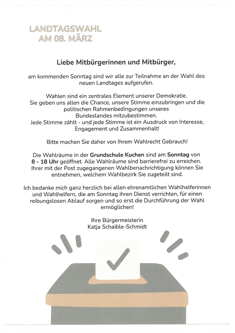 Wahlaufruf zur Landtagswahl am 08.03.26