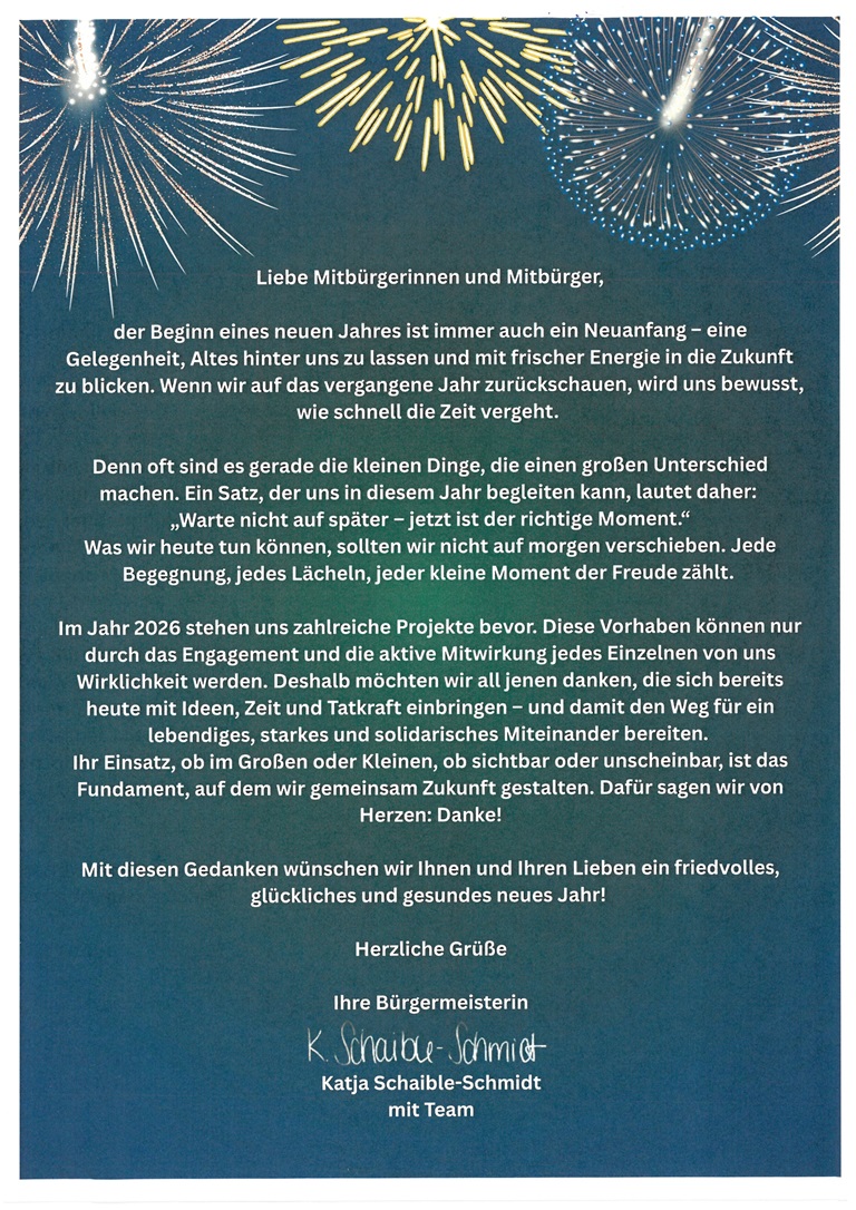 Neujahrsgruß von BM'in Katja Schaible-Schmidt