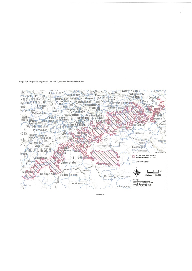 Karte-Lage des Vogelschutzgebiets 7422-441, "Mittlere Schwäbsche Alb"