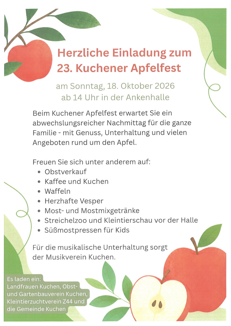 Einladungsplakat Apfelfest am 18.10.26