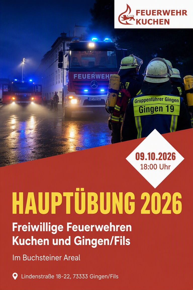 Hauptübung der FFW Kuchen am 09.10.2026
