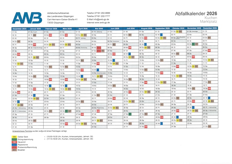 Abfalltabelle komplettesJahr 2026