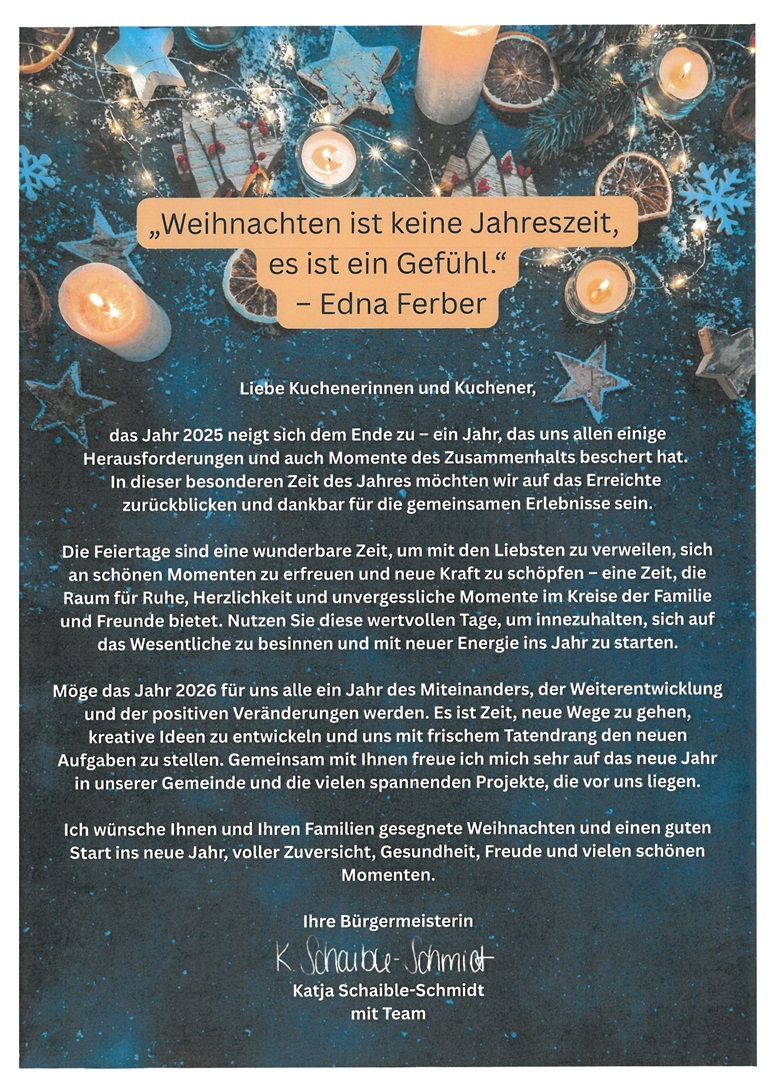 Weihnachtsgruß von Frau Bürgermeisterin Katja Schaible-Schmidt