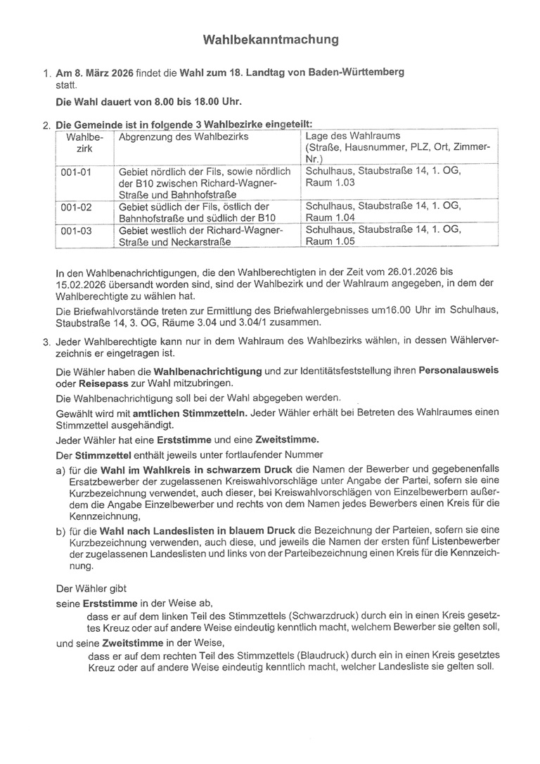 Wahlbezirke Landtagswahl